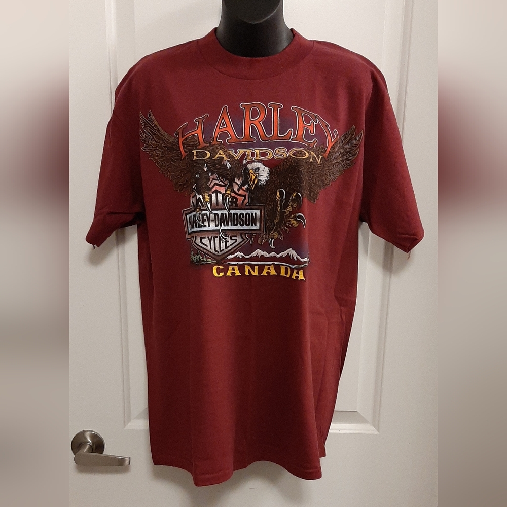 Oneita Single Stitch T Shirt Large Canada Harley Davidson Vintage Eagle USA Made